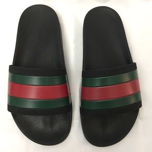 Gucci Rubber Slides in Green/Red Web 💯 Authentic